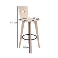 Massivholzbarstuhl Alpine Nature in Arve roh, Ring schwarz lackiert - Handwerk aus Südtirol