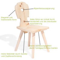 Kinderstuhl aus Arvenholz - Sweetheart (mit Gravur erhältlich)